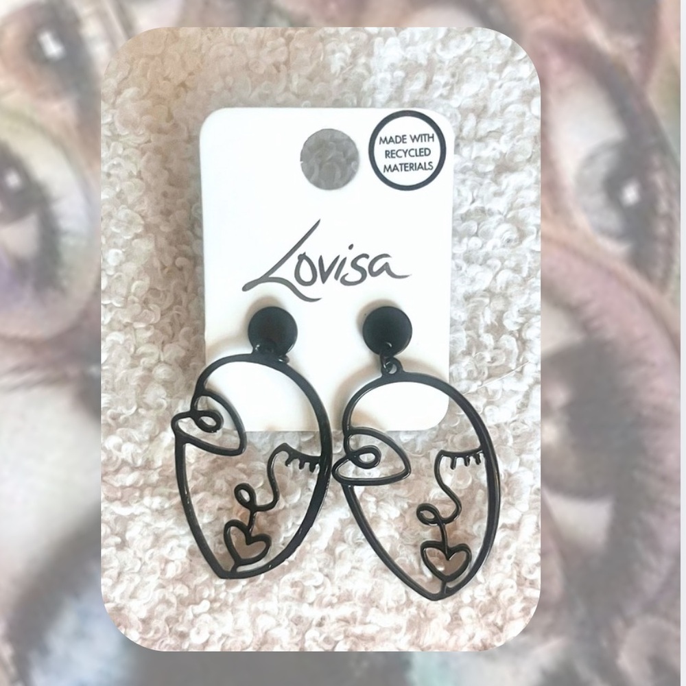 🎉🎉Lovisa Black Abstract Face Metal Drop Earrings